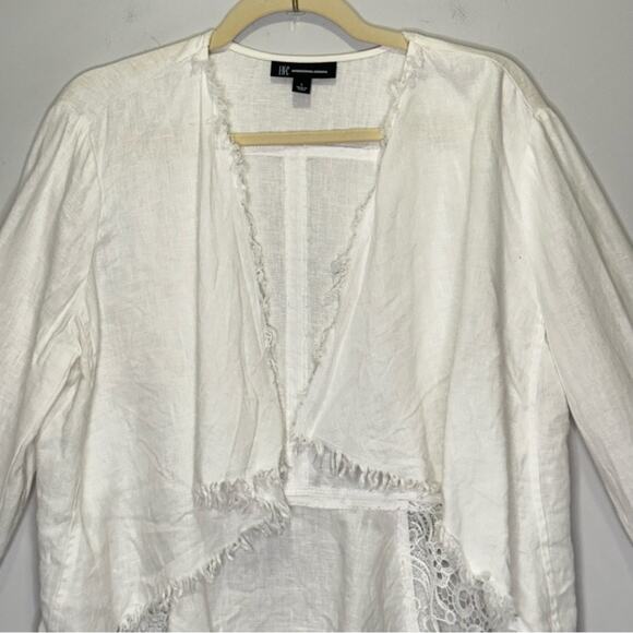 🍁INC International Concept Linen Boho Openfront Lace Lightweight Cardigan Top Lg - Picture 3 of 13